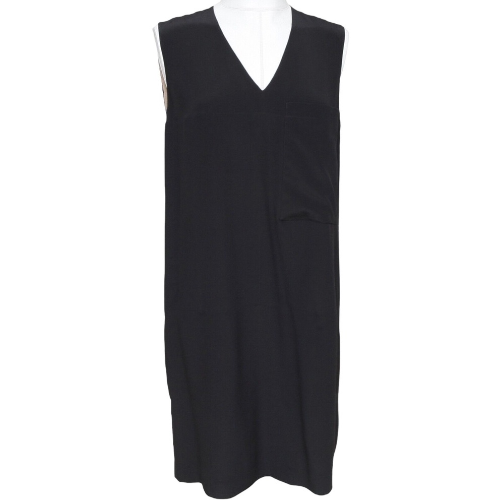 CHLOE Black Silk Dress Shift V-Neck Sleeveless Slip On Pockets Sz 34